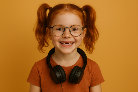 Es una fotografía de una niña en plano medio mirando a la pantalla de frente. Está sonriendo. Tiene